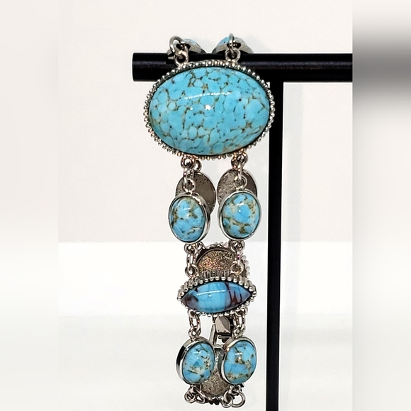 Vintage Blue Turquoise Silver Oval Bracelet - Picture 9 of 11